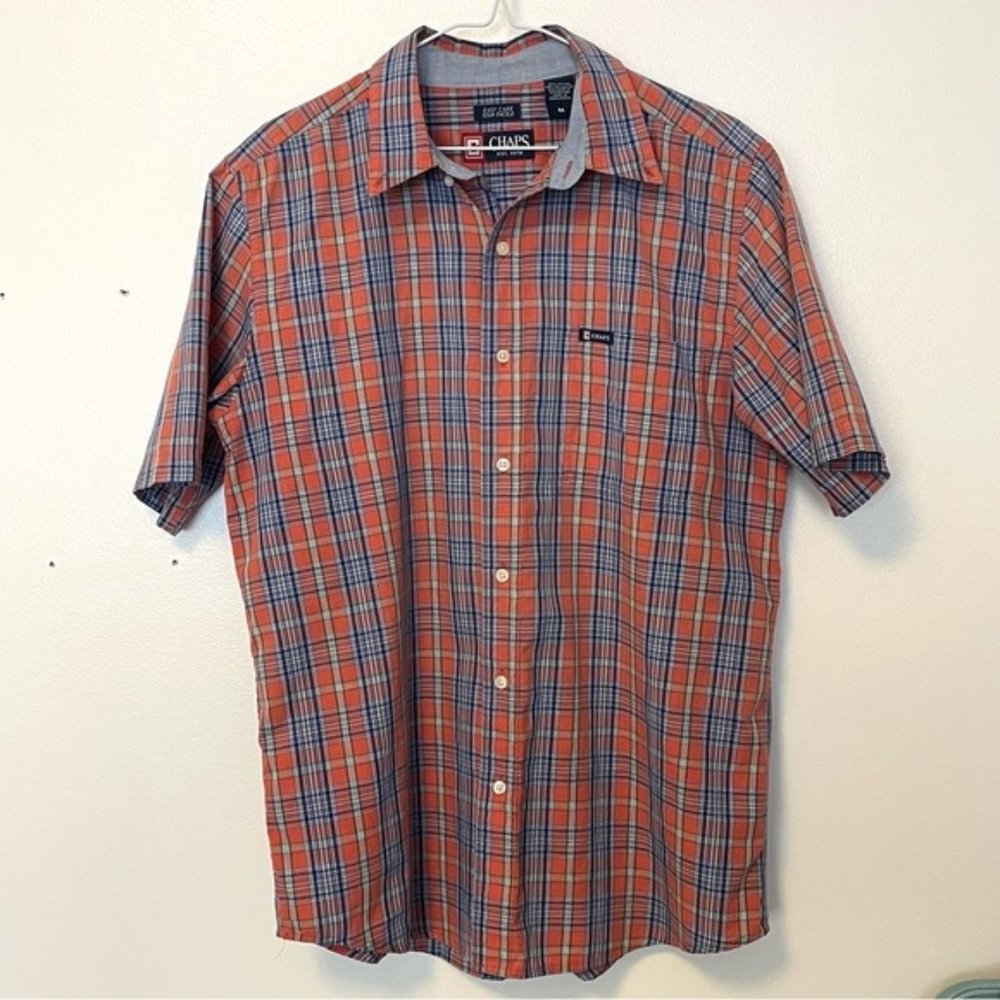 Chaps Button Up Plaid Short Sleeve Shirt